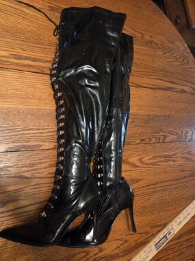 VERY WIDE Calf Friendly Lace Up OtK Boots 8W Goth Sexy Domme Fetish Witchy